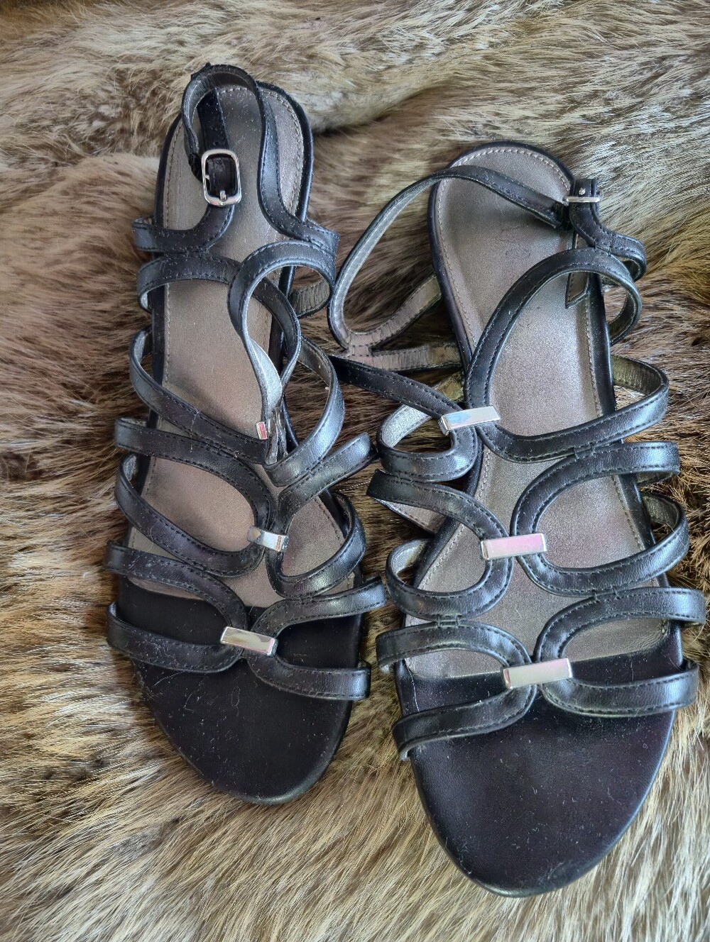 Women's Black Strappy Semi-Flat Sandals - Kelly & Katie